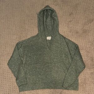 Green Ribbed Knit Hoodie